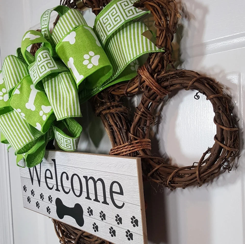 Dog Wreath, Dog‎ Paw Wreath, Grapevine Dog Wreath Dog Lovers Wreath Hand Crafted